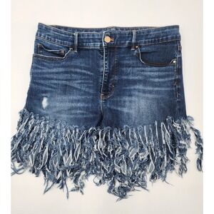 white house black market denim high rise upcycled shorts funky boho hippy size 8